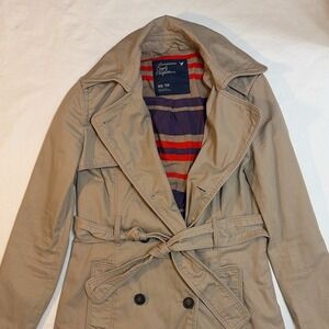 American Eagle Khaki Cropped Trench Jacket XS